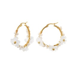 Flower earrings with beads - gold/white