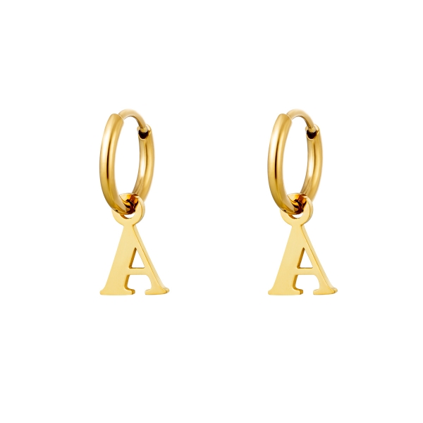 Earrings Stainless Steel Gold Initial A