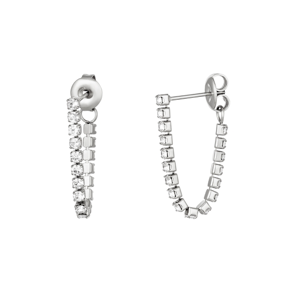 Stud earrings with hanging chain