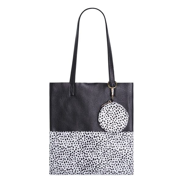 PU shopper in half panther animal print with little pouches