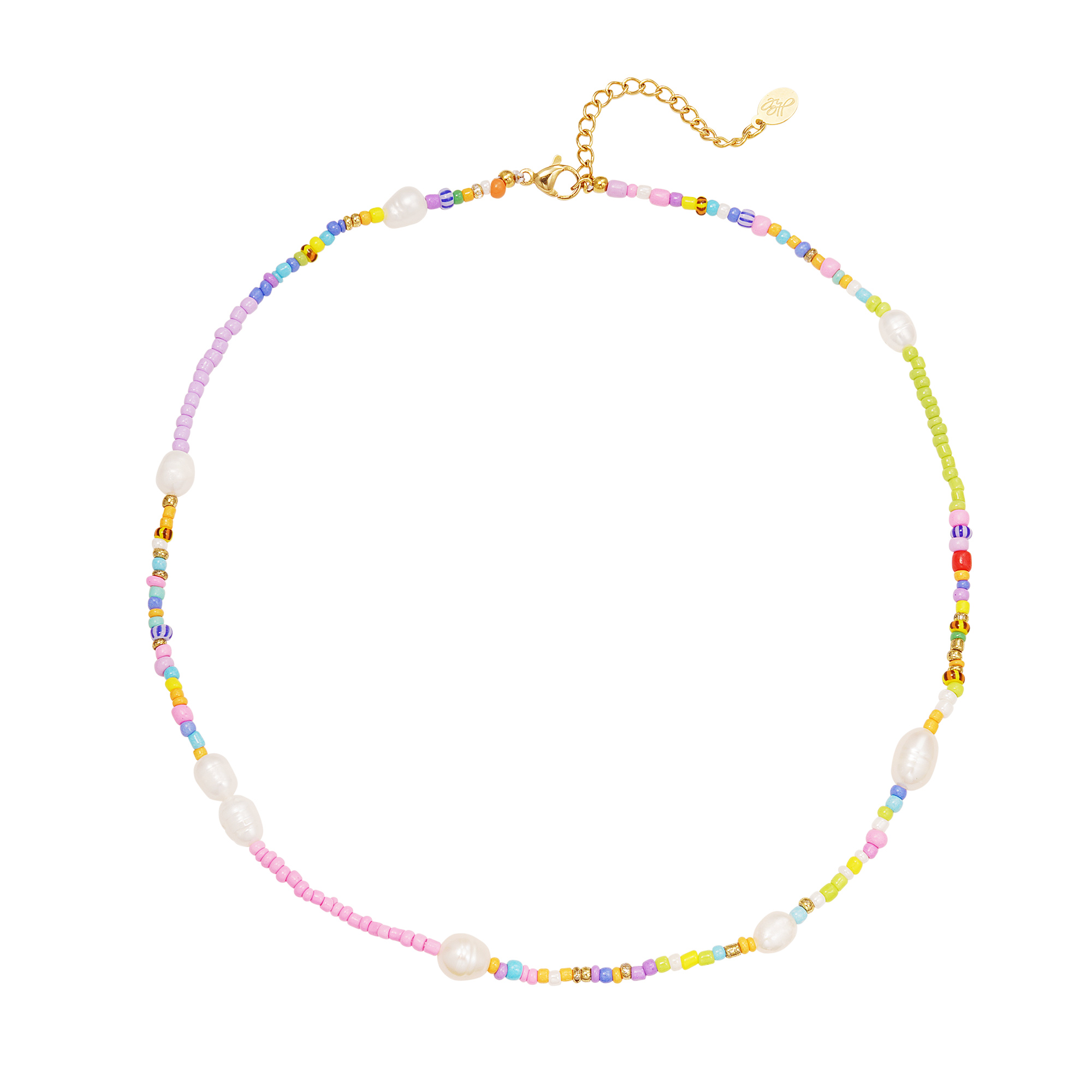 Necklace with colorful glass beads and pearls