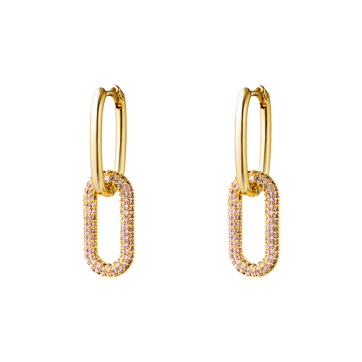 Copper linked earrings with zircon stones - Small