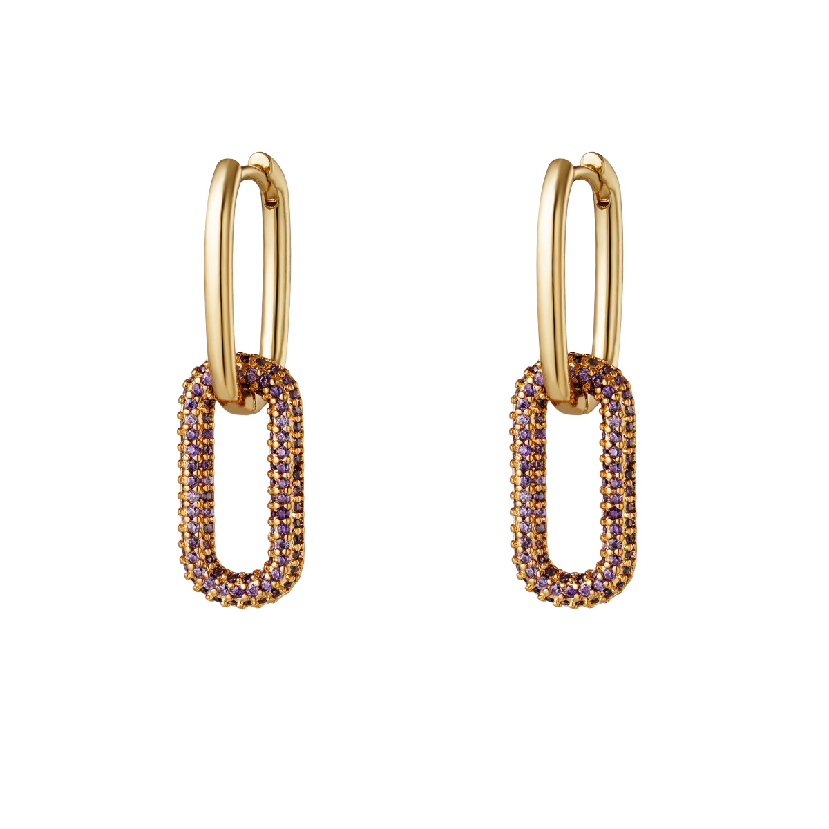 Copper linked earrings with zircon stones - Small