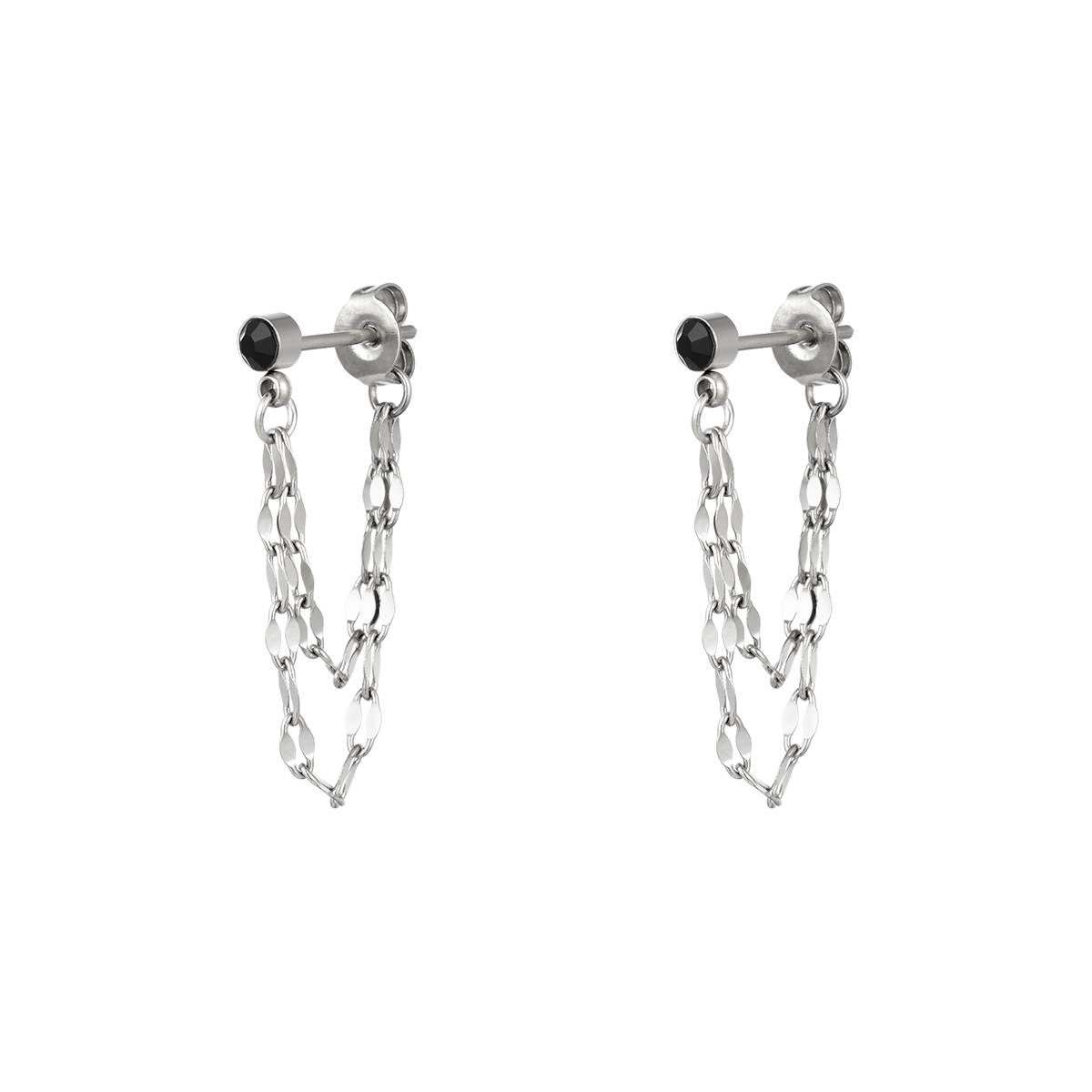 Black stone chain earrings