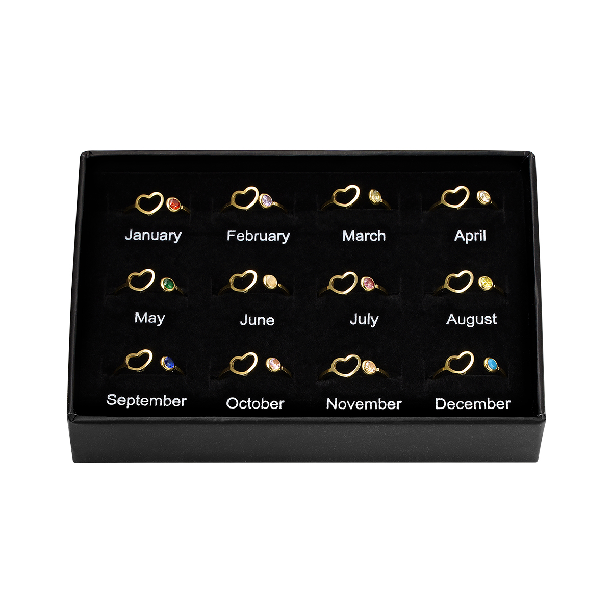 Birthstone Ring Set of 12 Gold